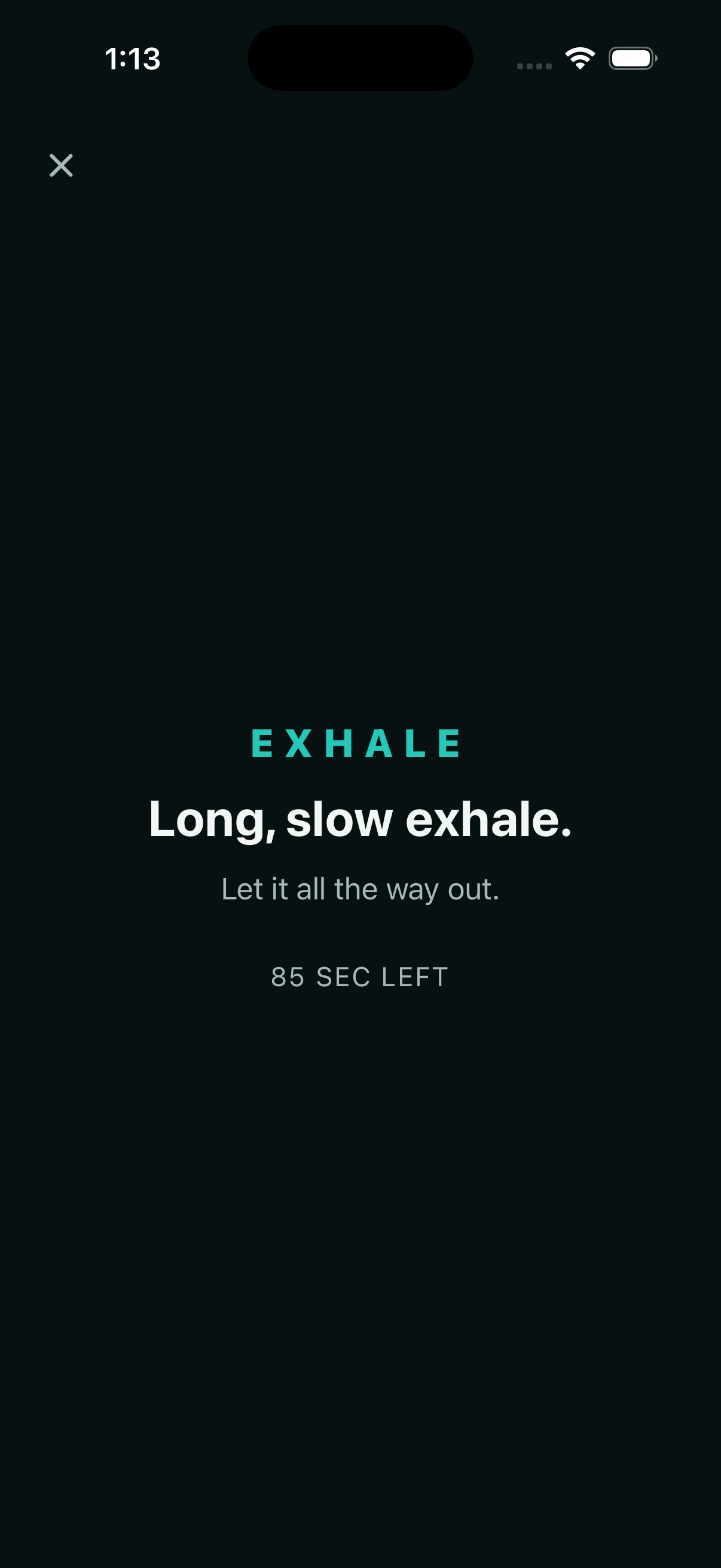 Serenyx reset screen instructing a long slow exhale