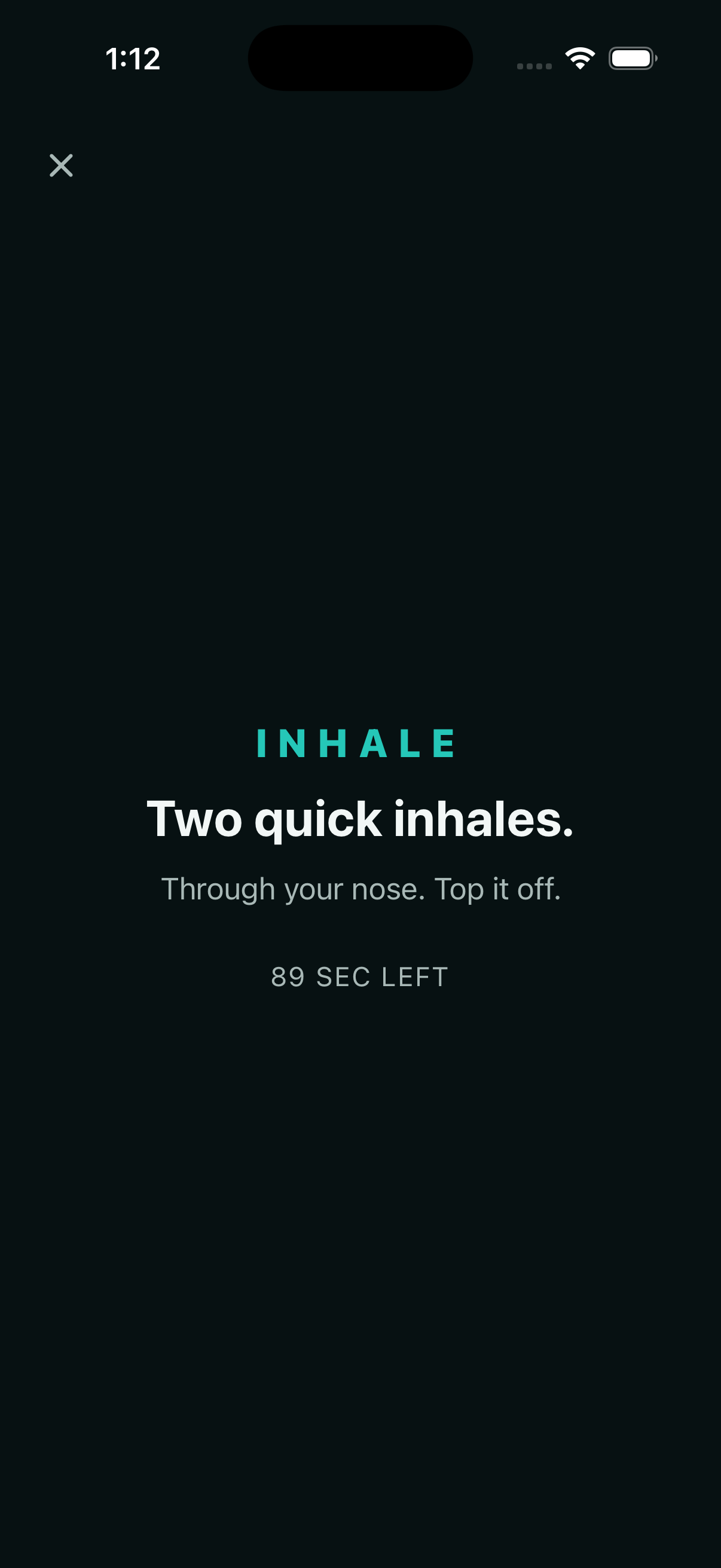 Serenyx reset screen instructing two quick inhales