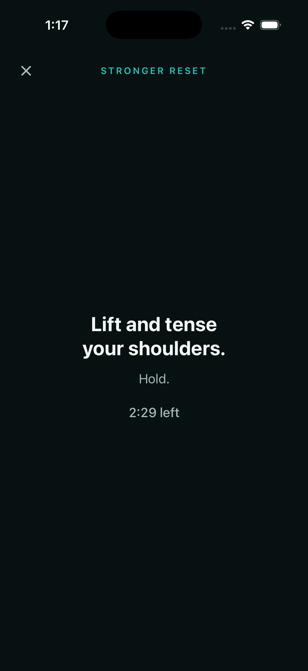 Stronger Reset instructing the user to lift and tense their shoulders